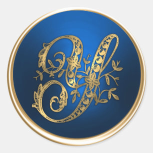 Kuvertförseglingen Guld och Blue Monogram Y Runt Klistermärke