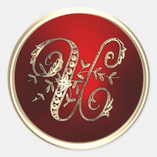 Kuvertförseglingen Guld och Red Monogram U Runt Klistermärke