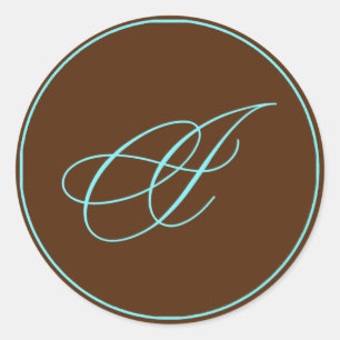Kuvertförseglingschoklad och blå monogram Bröllop Runt Klistermärke