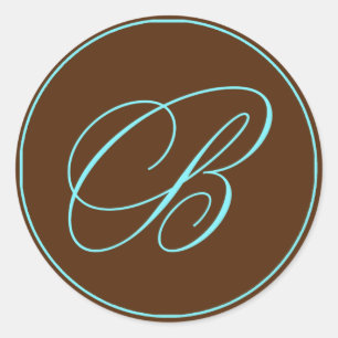 Kuvertförseglingschoklad och blå monogram Bröllop Runt Klistermärke