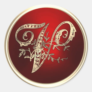 Kuvertförslutning av guld och rött monogram V Runt Klistermärke