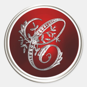 Kuvertförslutning av silver och rött monogram C Runt Klistermärke