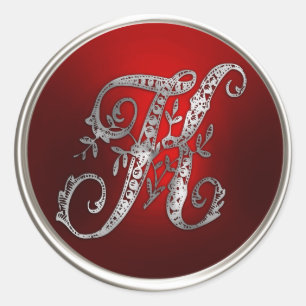 Kuvertförslutning av silver och rött monogram K Runt Klistermärke
