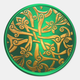 Kuvertförslutning för grönt Guld Celtic Damask Runt Klistermärke