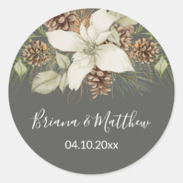 Kuvertförslutning för Winter Grått Elegant Bröllo Runt Klistermärke