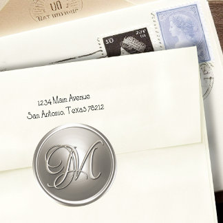 Kuvertförslutning i silver Monogram M Runt Klistermärke