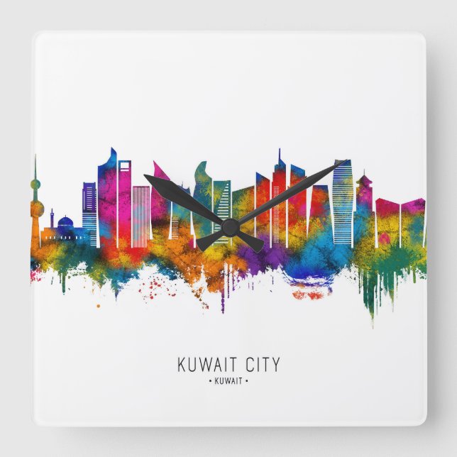 Kuwait City Kuwait Skyline Fyrkantig Klocka (Framsida)