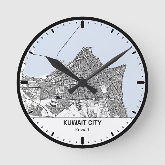 Kuwait Clock City Line Art Rund Klocka (Framsida)