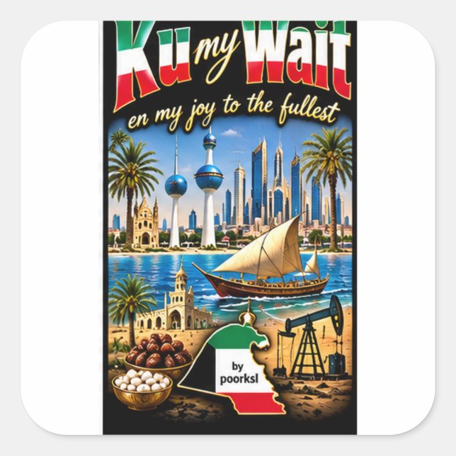 Kuwait-dekal Fyrkantigt Klistermärke (Framsida)