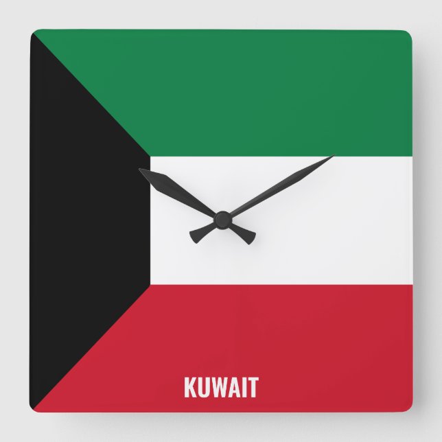 Kuwait Flag Dazzling Patriotic Fyrkantig Klocka (Framsida)