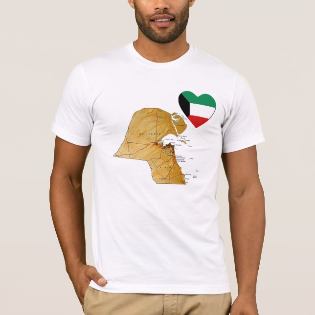 Kuwait Flagga Heart och Karta T- Shirt Tee Shirt (Framsida)