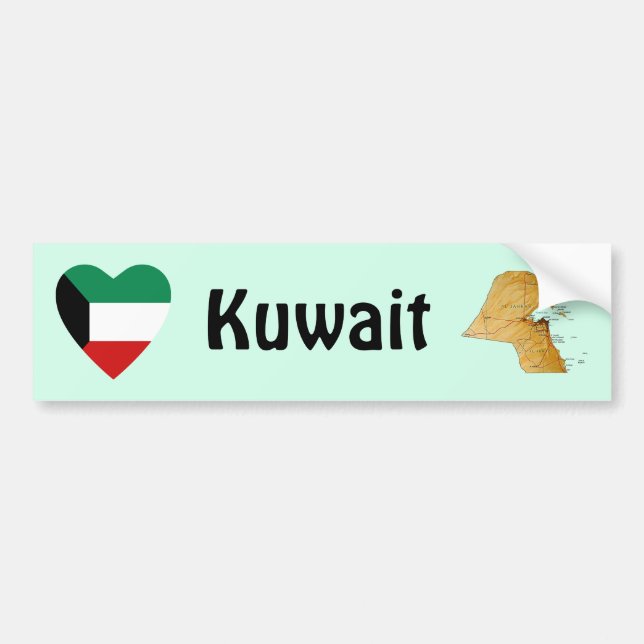 Kuwait Flagga Hjärta + Karta Bildäckslimma Bildekal (Framsidan)
