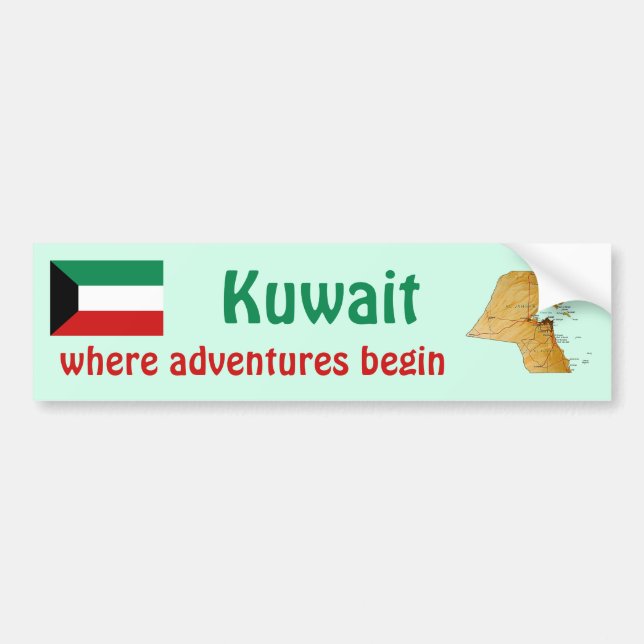 Kuwait Flagga + Kart Dekal (Framsidan)