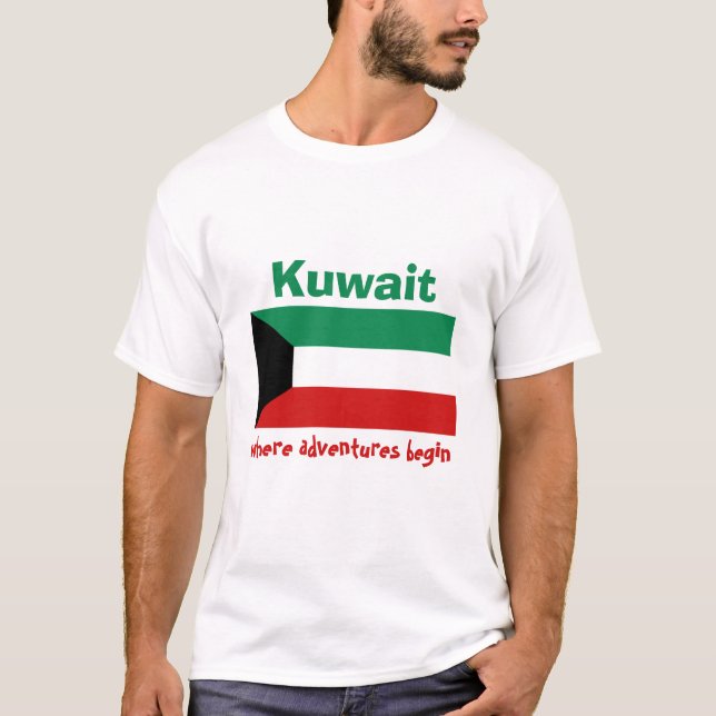 Kuwait flagga + Karta + TextT-tröja Tröja (Framsida)