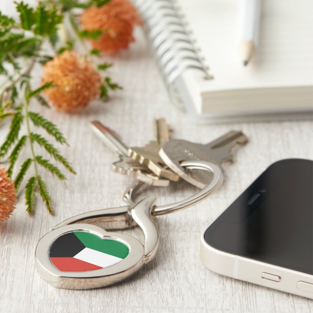 Kuwait flagga twisted heart silverfärgad nyckelring (Sidan)