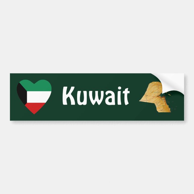 Kuwait flaggahjärta + Kartabildekal Bildekal (Framsidan)