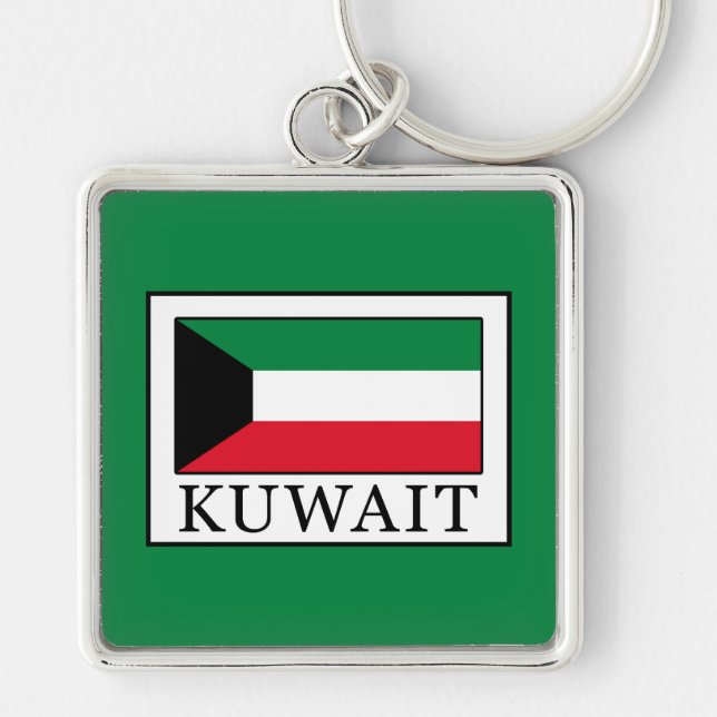 Kuwait Fyrkantig Silverfärgad Nyckelring (Framsidan)