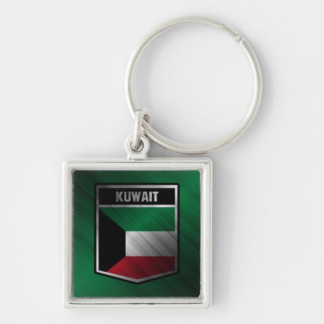 Kuwait Fyrkantig Silverfärgad Nyckelring (Framsidan)
