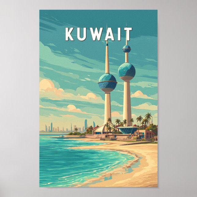 Kuwait Illustration Travel Art Vintage Poster (Framsidan)