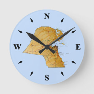 Kuwait Karta Clock Rund Klocka