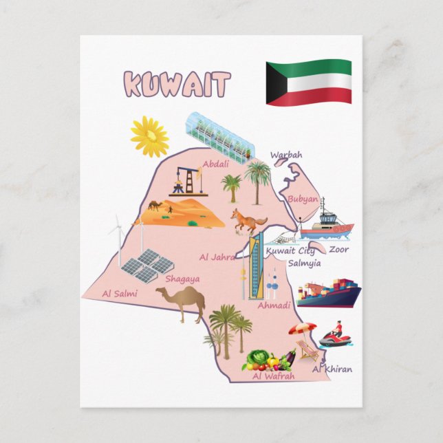 Kuwait karta destinationer Landmärken turist  Vykort (Framsida)
