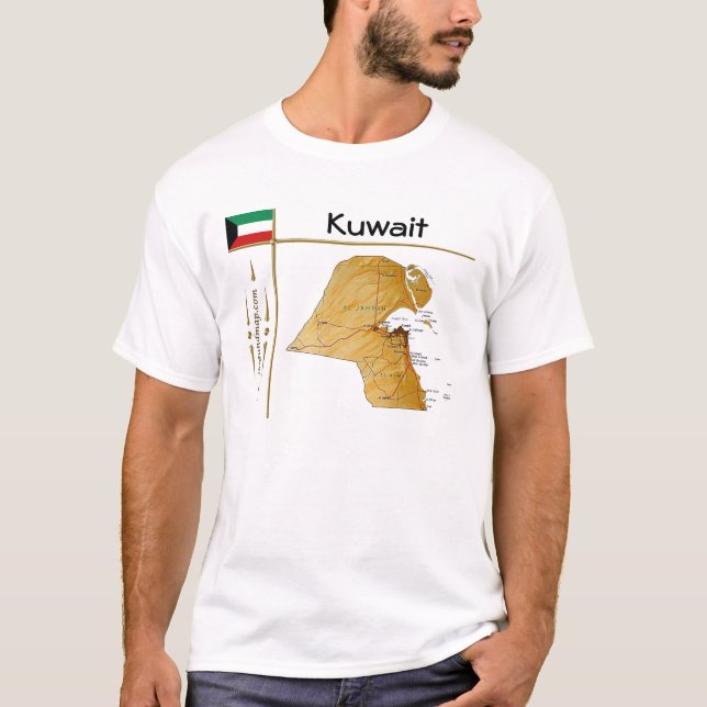 Kuwait Karta + Flagga + Rubrik T-Shirt (Framsida)