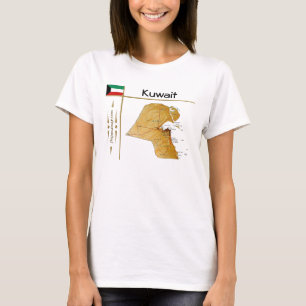 Kuwait Karta + Flagga + Rubrik T-Shirt