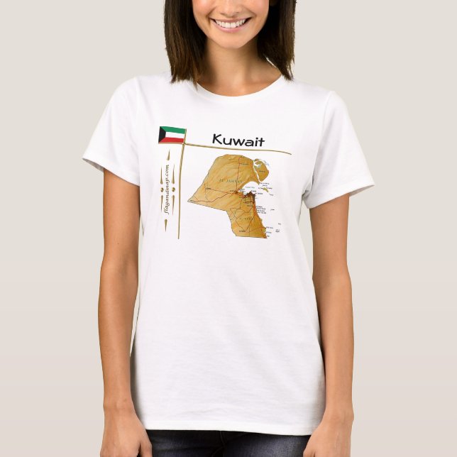 Kuwait Karta + Flagga + Rubrik T-Shirt (Framsida)