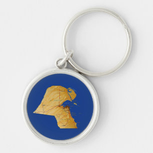 Kuwait Karta Keychain Rund Silverfärgad Nyckelring