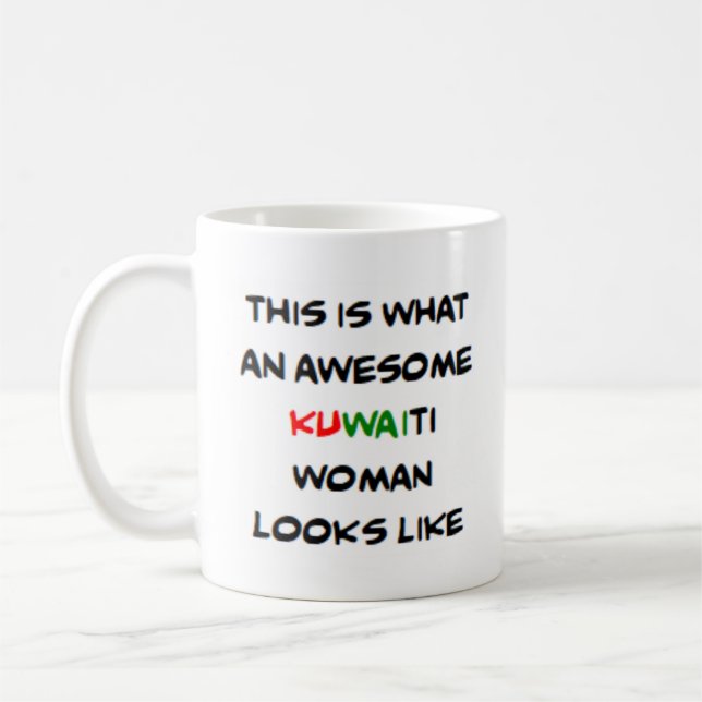 kuwattisk kvinna, fantastisk kaffemugg (Vänster)