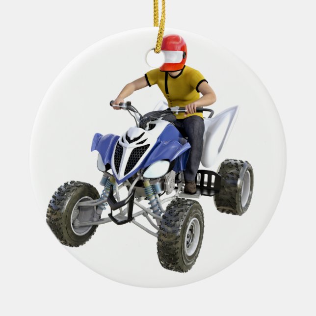 Kvadratcykel ATV som är kommande till bekläda Julgransprydnad Keramik (Framsidan)