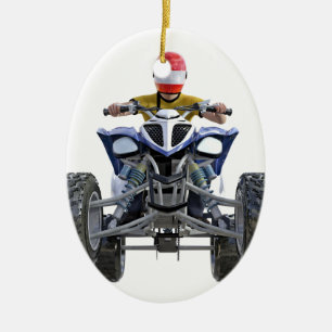 Kvadratcykel ATV som poppar en Wheelie till Julgransprydnad Keramik