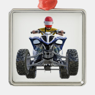Kvadratcykel ATV som poppar en Wheelie till Julgransprydnad Metall