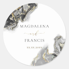 kvadratdekal för svart guld bläck bröllop runt klistermärke