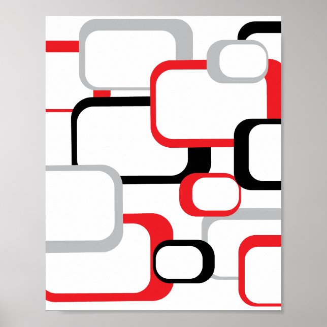 Kvadraterna Retro Mönster Black Grått Red White Poster (Framsidan)