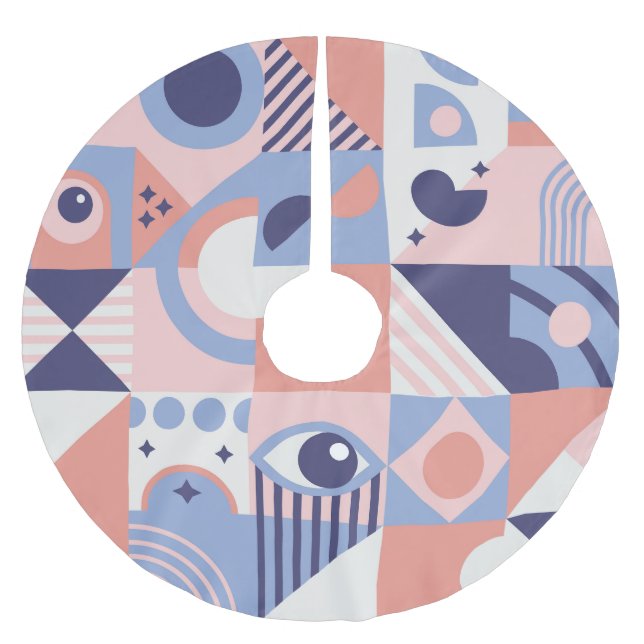 Kvadratformer: Geometrisk Abstrakt Mosaic Julgransmatta Borstad Polyester (Framsidan)