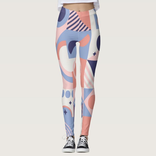 Kvadratformer: Geometrisk Abstrakt Mosaic Leggings (Framsida)