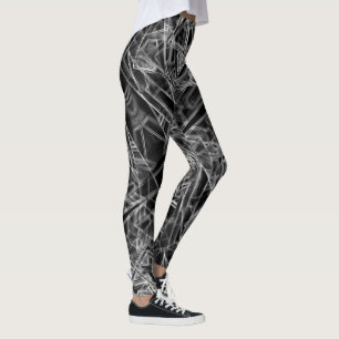 Kvadrathörn, grått linjer på svart bakgrund leggings