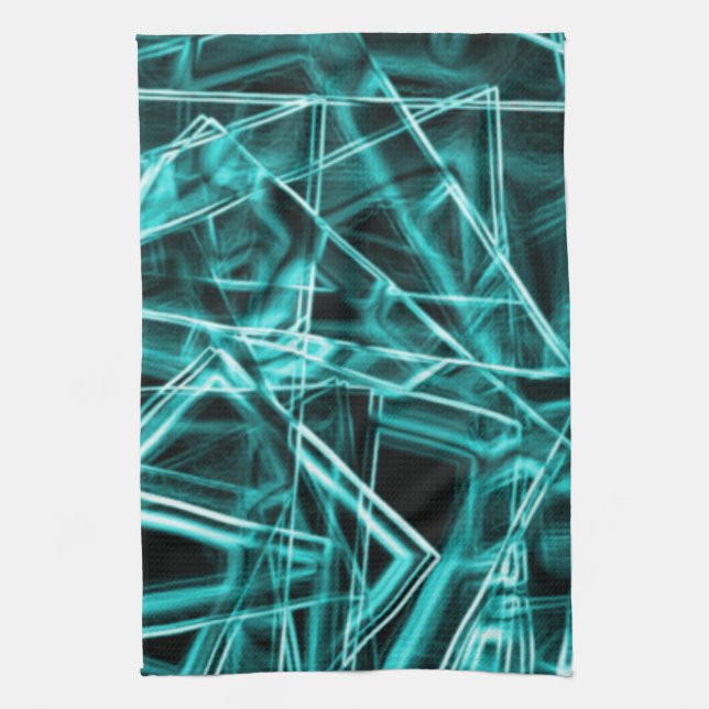 Kvadrathörn och neonblåa prickar från cyan eller h kökshandduk (Vertikal)