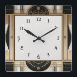 Kvadratisk Art Deco-klocka i Svartvit och Guld Fyrkantig Klocka<br><div class="desc">"art deco-klocka",  "art nouveau klocka",  "svartvit grädde guld",  "1920-talets geometriska symmetriska linjer",  "snyggt sofistikerad 1920 stil",  "smart faux golden lyxury",  "retro vintage lyxurious antique",  "elegant line semisphere arches",  "glamous glam square square square "classy Classic arch glamor"</div>