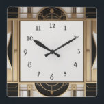 Kvadratisk Art Deco-klocka i Svartvit och Guld Fyrkantig Klocka<br><div class="desc">"art deco-klocka",  "art nouveau klocka",  "svartvit grädde guld",  "1920-talets geometriska symmetriska linjer",  "snyggt sofistikerad 1920 stil",  "smart faux golden lyxury",  "retro vintage lyxurious antique",  "elegant line semisphere arches",  "glamous glam square square square "classy Classic arch glamor"</div>