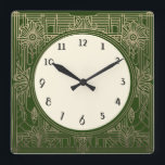 Kvadratisk Art Deco-klocka på Mörk grönt och Guld Fyrkantig Klocka<br><div class="desc">Art deco klocka, art nouveau-klocka, guld-kräm, 1920-kvadrat, snyggt sofistikerad 1920 stil, retrovintage antique, gammaldags finare, faux golden line art, enkel minimalistisk fyrkantig klocka, minimal mönster-formgivning i elegant</div>