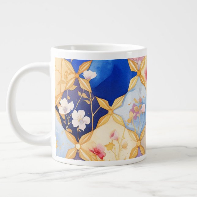 Kvadratisk blomma 005 jumbo mugg (Vänster)