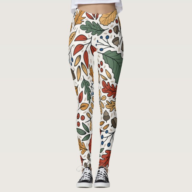 Kvadratisk design för Löv på hösten Färgad Leggings (Framsida)