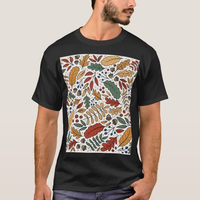Kvadratisk design för Löv på hösten Färgad T Shirt (Framsida)