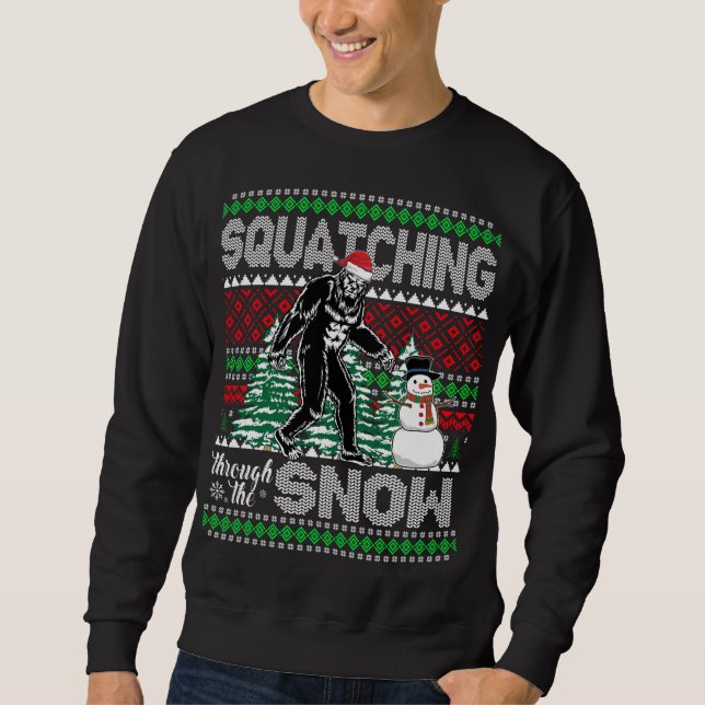 Kvadratisk genom Snö Bigfoot Ugly Sweater C Lång Ärmad Tröja (Framsida)