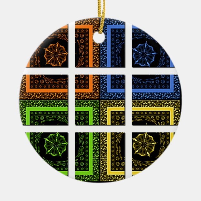 Kvadratisk i en ruta julgransprydnad keramik (Framsidan)