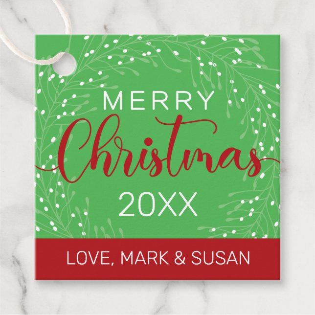 Kvadratisk jul, Märkre (Grönt) Gåvor Etiketter (Framsida)