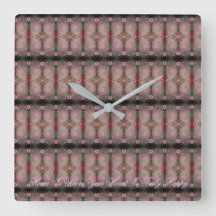 Kvadratisk klocka med Blommönstret Rosa