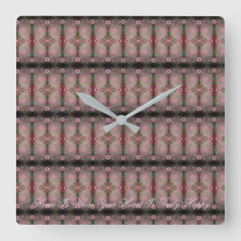 Kvadratisk klocka med Blommönstret Rosa